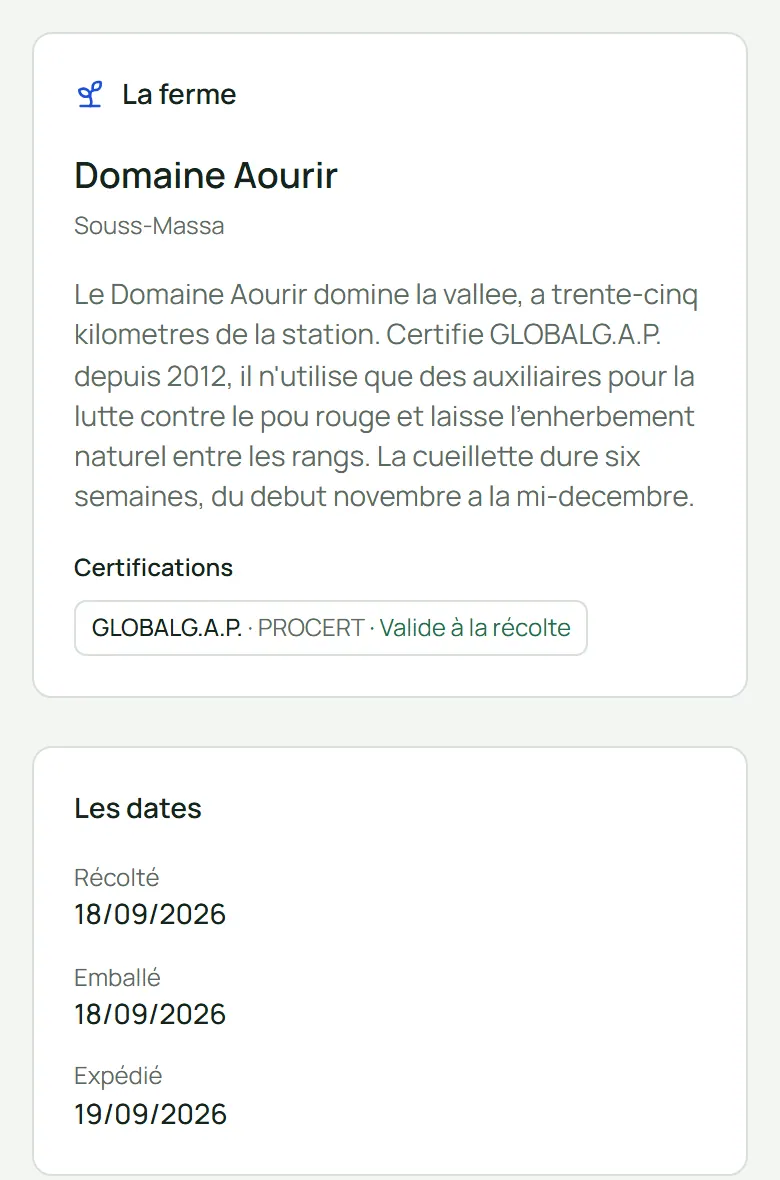Écran de Traceline : Un QR code pour le consommateur