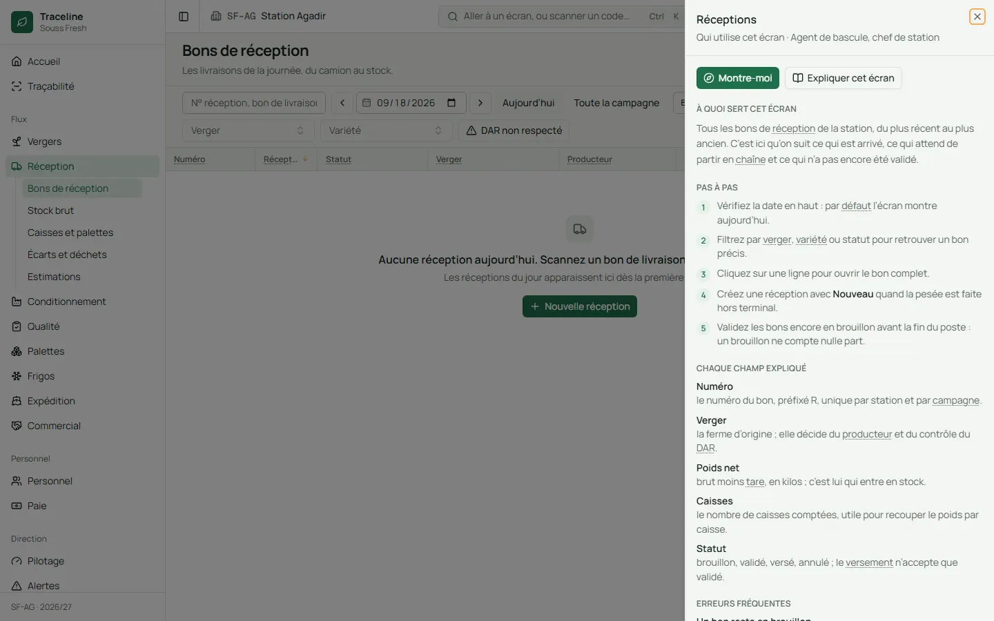 Écran de Traceline : S’explique sur chaque écran