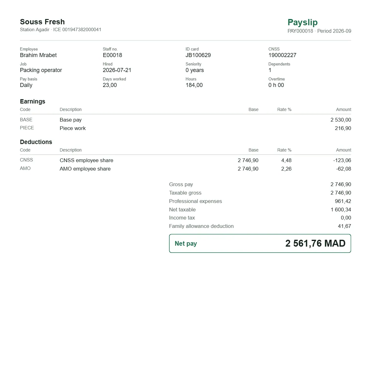 Traceline screen: Payslips in each worker’s language